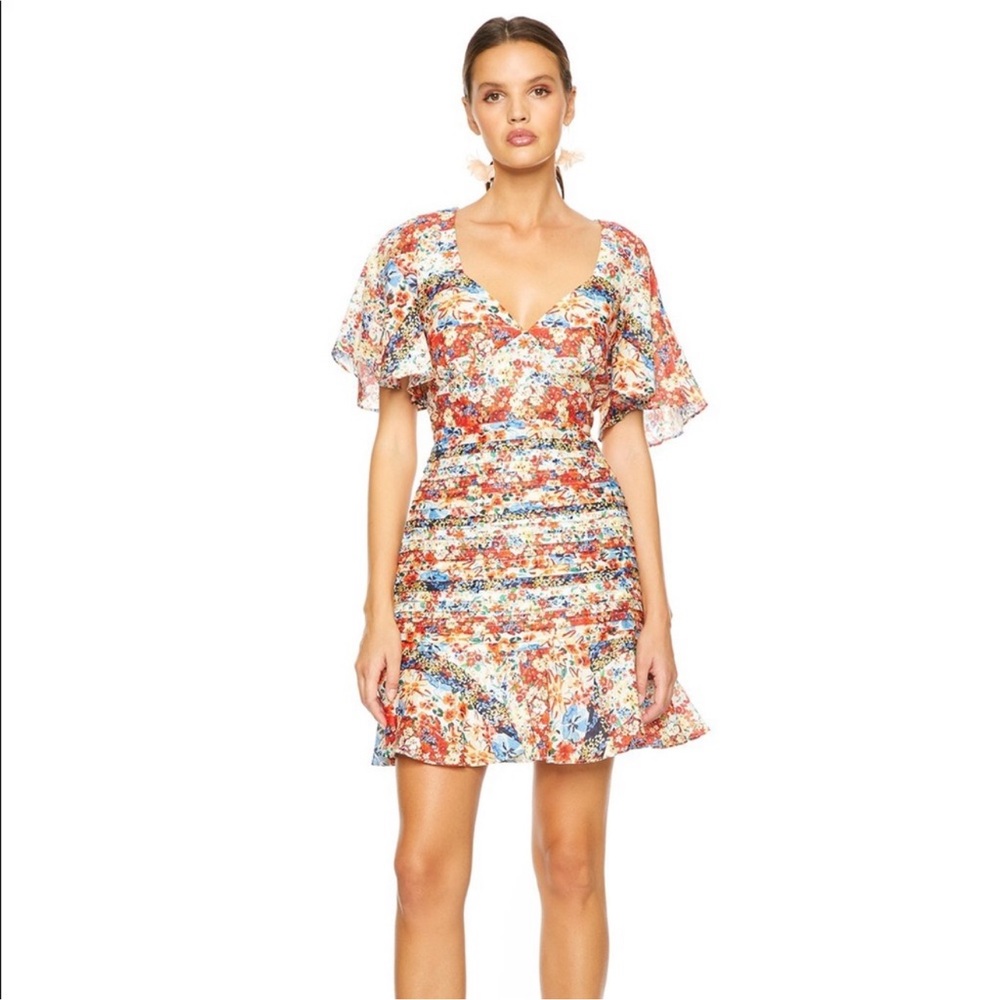 NWOT Talulah carnevale flutter sleeve mini floral dress colorful ruffle v neck